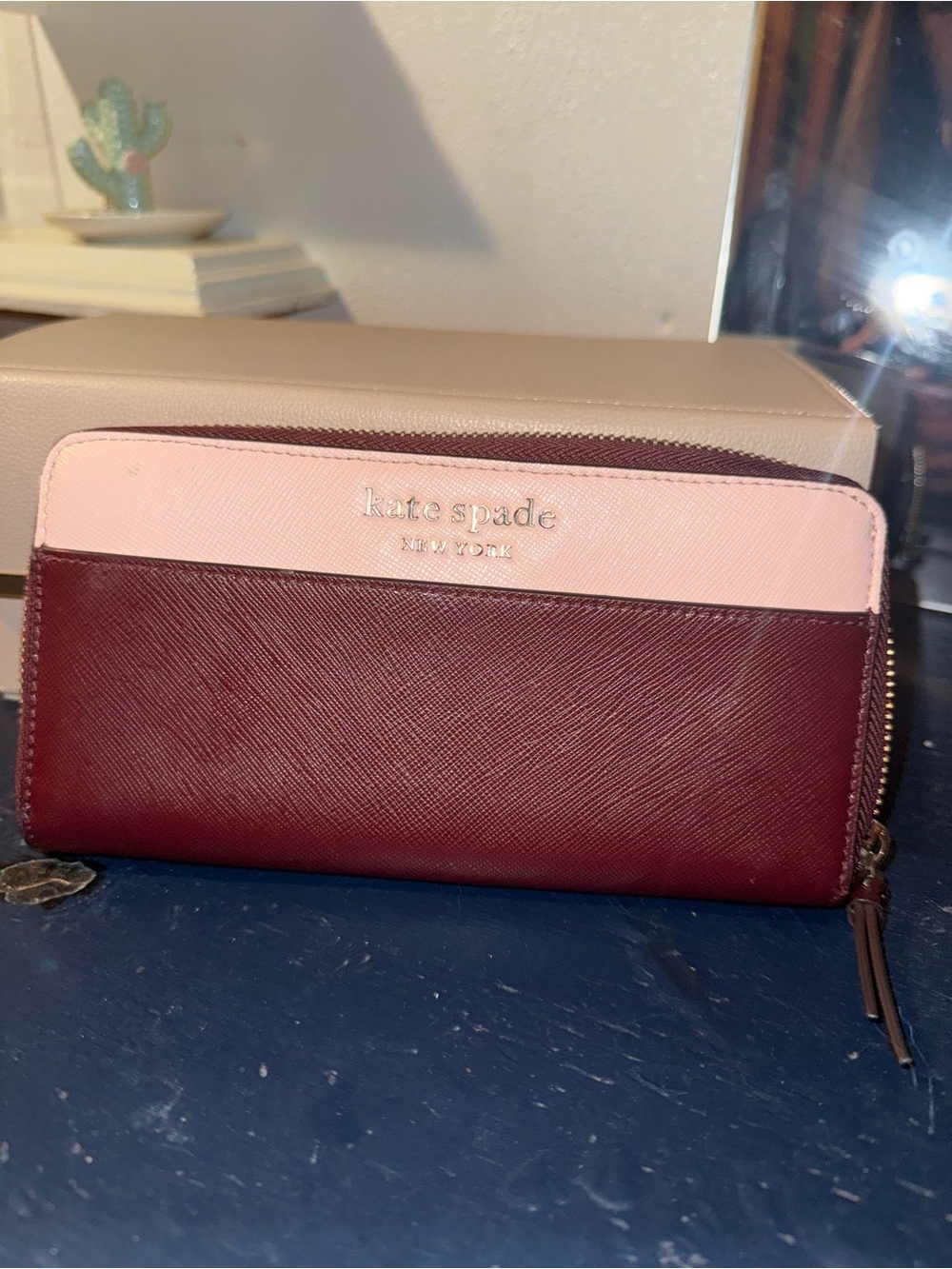 kate spade Two-Tone Pink and Burgundy Zip-Around Wallet